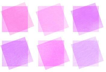 紫色とピンク色の水彩で描かれた正方形のかわいいラベルの装飾