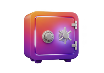 3d render of a modern safe with gradient colors isolated on transparent background