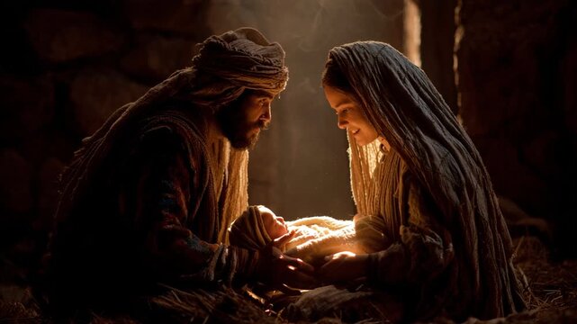 The baby John the Baptist leaping in Elizabeth&rsquo;s womb, joyful and miraculous moment, warm light, symbolic biblical scene of faith, hope, and divine connection.
