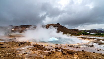 Geothermal Wonder - Strokkur Geyser Eruption in Icelands Golden Circle.