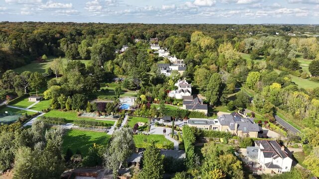 Large detached houses Theydon Bois village Essex England drone,aerial