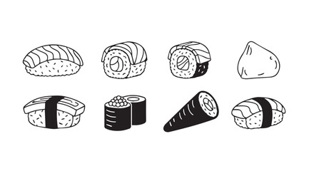 Hand drawn sushi assortment featuring nigiri maki and other japanese delicacies artistic style vector © arif