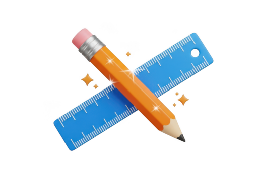 Pencil and ruler isolated on transparent background