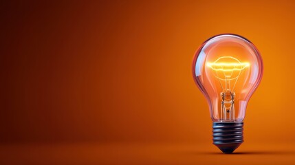Vintage incandescent light bulb glowing warmly against a textured orange background