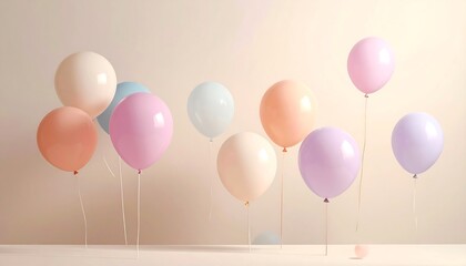 Pastel Balloons Floating Against a Neutral Background for Celebrations.