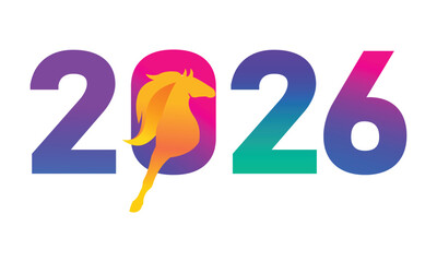 Vibrant and Symbolic 2026 Year of the Horse Celebration with Modern Gradient Design and Artistic Numerals