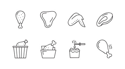 Hand drawn collection of fried chicken pieces and packaging elements isolated on white vector © arif