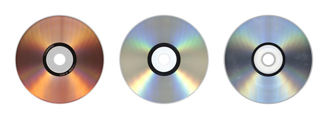 CD, DVD and Blu-ray Style Discs — 3 Optical Media Isolated
