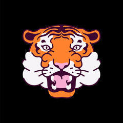 Vector illustration of a tiger. Tiger bares teeth. Perfect for wildlife, animal design, hunting, and decorative graphic projects.