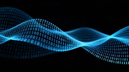 A digital wave of binary code flows across a sleek, futuristic background, symbolizing the essence of data transmission and technology.