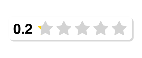 Rating bar with numeric label 0.2 in flat white rectangular style, extremely low review feedback score showing 0.2 stars, PNG with transparent background