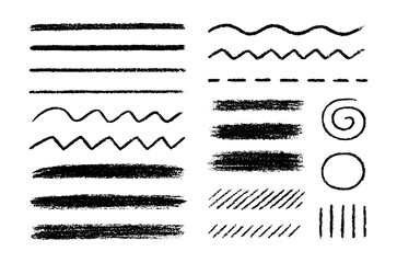 Vector collection of hand drawn black lines and shapes on a transparent background