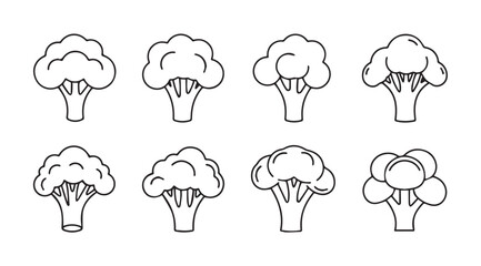 Collection of hand drawn broccoli florets isolated on for organic food design vector