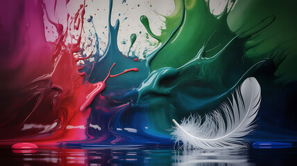 Minimal artistic background with spilled colors flowing and dripping across the canvas, creating a vibrant explosion of paint.