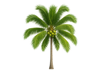 Obraz premium Coconut palm tree with green coconuts on it, tropical plant for paradise island or beach vacation designs, transparent background