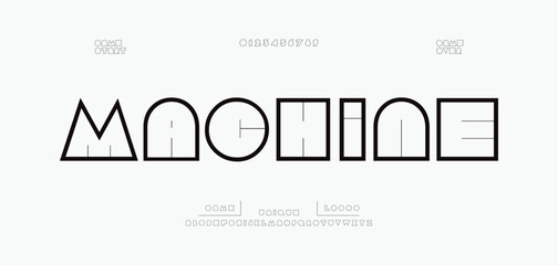 Machine technology sport minimal logo alphabet fonts. Typography minimalist urban sans serif fashion creative sport logos and architect fonts