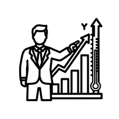 Business professional presenting financial growth and market analysis with charts and graphs.