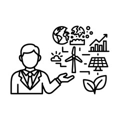 Environmentalist presenting sustainable energy solutions for a greener future.
