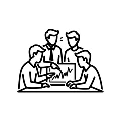 Business team meeting discussing financial data analysis and strategy.