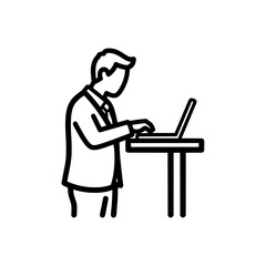 Man working on laptop at desk business concept office work online.