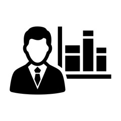 Business professional with a graph representing data analysis and statistics.