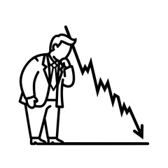 Businessman looking at a falling graph economic crisis concept.