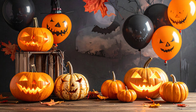 A festive Halloween banner or party invitation set against a spooky and fun background.