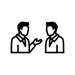 Two people are talking discussing or having a conversation.