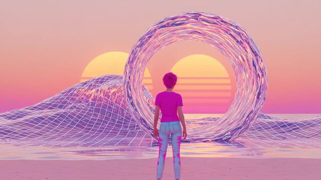 Futuristic Journey into a Surreal Digital World with a Glowing Portal.