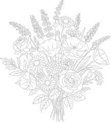 Floral bouquet outline with transparent background
