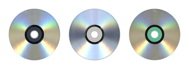CD, DVD and Blu-ray Style Discs — 3 Optical Media Isolated
