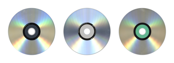 CD, DVD and Blu-ray Style Discs — 3 Optical Media Isolated
