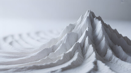 Abstract white mountain landscape created with powder and sand, evoking a sense of purity and minimalist art.