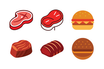 Stylized assortment of delicious meats and burgers illustration
