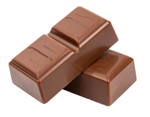 Two delicious milk chocolate bar pieces stacked on a white background.