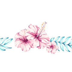Vibrant seamless pattern background wallpaper featuring tropical hibiscus flowers and lush green leaves, perfect for summer relaxation and beach themed celebrations