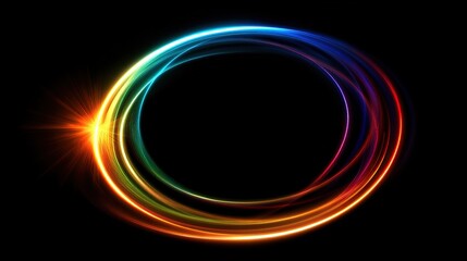 Abstract image features colorful, glowing rings layered against a black backdrop with a bright burst