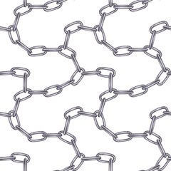 Seamless chain pattern with large oval links. It is painted in watercolor in gray tones.