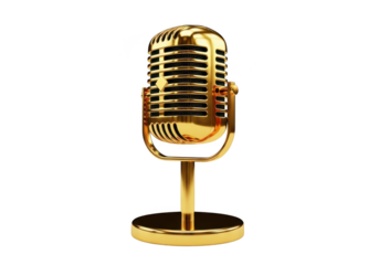 Golden vintage microphone isolated on transparent background