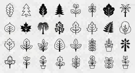 set of black silhouettes of trees