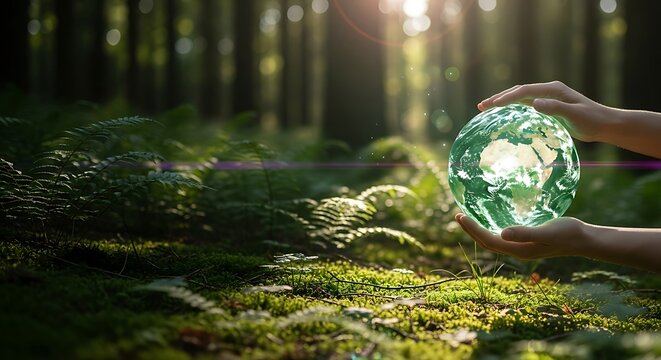 Glowing Green Crystal Ball in Sunlit Forest