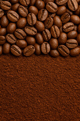 Coffee texture — roasted beans, ground coffee arranged in layers