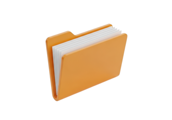 Orange folder with papers isolated on transparent background