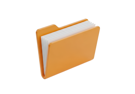 Orange folder with papers isolated on transparent background