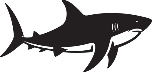 Obraz premium Aggressive great white shark mascot vector illustration. A monochrome side view of the marine predator, a powerful fish symbol for logos and team branding