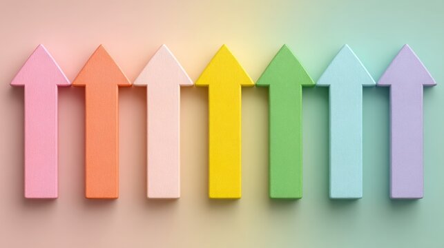 Arrows going up. Growth concept. Go higher for success, self development. Make progress concept. Move up step by step. Career promotion. Upgrade, level up.