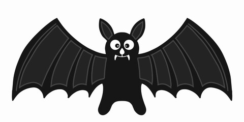 Funny cartoon vampire bat for halloween. Simple adorable black bat character vector illustration