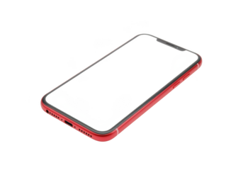 Red smartphone with blank screen isolated on transparent background