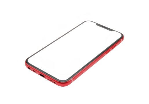Red smartphone with blank screen isolated on transparent background - Powered by Adobe