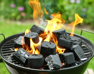 Charcoal burning in a grill